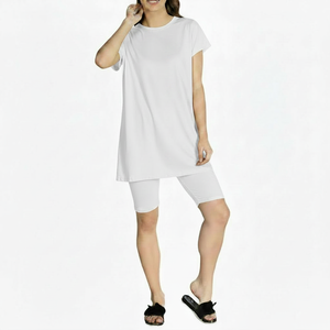 Women's Casual Trendy 2-Piece Long <b>Set</b> Patchwork Printed Short Sleeve Top Knee Length Shorts Breathable Eco-Friendly Summer Wear - Product Image 5