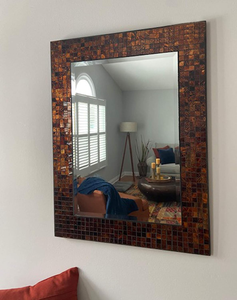 Espejo de Pared Rectangular de Mosaico de Cobre Marrón Rústico, Marco de Azulejos de Vidrio Texturizado Hecho a Mano, Espejo Decorativo de Estilo Vintage para Sala de Estar - Product Image 3