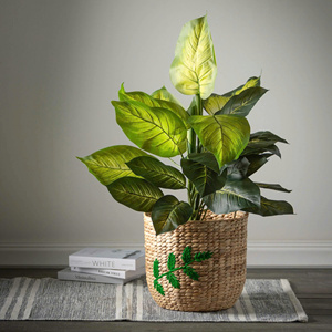 Panier de rangement multifonction en jacinthe d'eau brodée à la main, écologique, avec poignées, nouveau design, article le plus vendu - Product Image 1