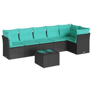 ชุดโซฟาลานบ้านหวายโพลีสีดำ 7 ชิ้นพร้อมชุดเบาะรองนั่งในสวน - Product Image 2