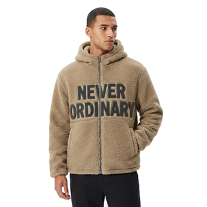 Men's Hooded <b>Fleece</b> <b>Jacket</b> <b>With</b> Letter Embroidery Thick Sherpa <b>Lining</b> Winter Wear Zipper Closure Outerwear Sherpa <b>Fleece</b> <b>Jackets</b> - Product Image 1