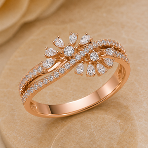 Anillo de cóctel floral con diamantes cultivados en laboratorio en oro rosa, diseño abierto con diamantes en forma de pera y redondos, regalo de aniversario - Product Image 4