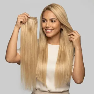 Extensions de cheveux naturels indiens noirs lisses à clipser, ensemble complet pour la tête, cheveux Remy, base en soie - Product Image 4