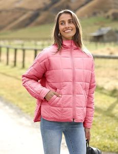 Veste matelassée rose pour femme, manches longues, col montant, fermeture éclair, vêtement d'hiver, longueur normale, couleur unie, polyester - Product Image 2