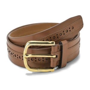 Cinturón informal para hombre, 100% cuero genuino de grano completo, color marrón, para pantalones o jeans, con hebilla de latón. - Product Image 2