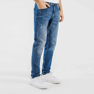 Jeans de Mezclilla Azul Medio para Hombre, Corte Slim Fit, Lavado Desgastado, Cómodos, Modernos, Casuales, de Pierna Recta y Elegantes - Product Image 6