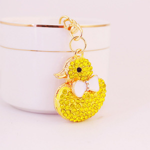 Llavero con lazo de <span class=keywords><strong>patito</strong></span> de diamantes de imitación, colgante para bolso de aleación de zinc en tono dorado, para regalos de invitados de baby shower - Product Image 3
