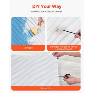 Confezione da 12 pannelli murali in PVC 19.7X19.7 pollici 3D Wave bianco opaco 32 piedi quadrati copertura PVC pannelli parete e tavole - Product Image 3