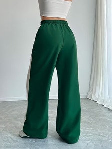 Pantalon large taille haute pour femme avec cordon de serrage - Rayures contrastées vert, blanc et gris - Product Image 5