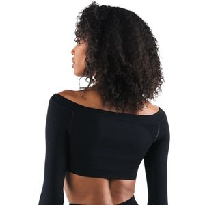 Black <b>Womens</b> Seamless Long Sleeve Crop <b>Top</b> <b>Compression</b> Gym Shirt Fitness Yoga Workout Activewear Stretch Athletic Training - Product Image 2