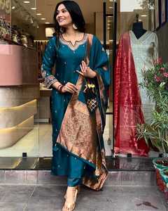 Purple Cotton Salwar Kameez Set Embroidered <b>Kurta</b> Pant Dupatta <b>Women</b> Ethnic Wear for Wedding Party and Festive Functions Fit - Product Image 5