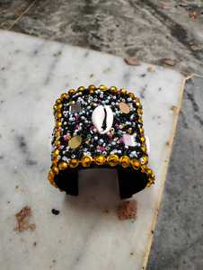 Conifer Hand Embroidered Hinged Cuff Bracelet <b>Mirror</b> Work Beads Cowrie Shell Boho Ethnic Statement Fashion Jewelry India Women - Product Image 4