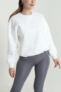 Sudadera Oversize Blanca de Forro Polar Transpirable para Mujer, Cuello Alto, Manga Larga, Tallas Grandes, de Algodón Tejido, para Otoño y Primavera - Product Image 3