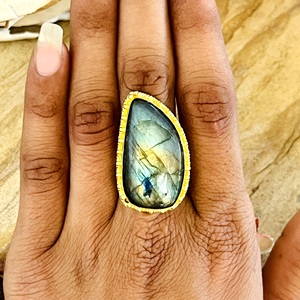 Hot Selling Boho Gemstone <b>Ring</b> Vintage Brass <b>Rings</b> for Women 18k Gold Plated Beaded Tribal <b>Statement</b> for Wholesale/OEM/ODM - Product Image 3