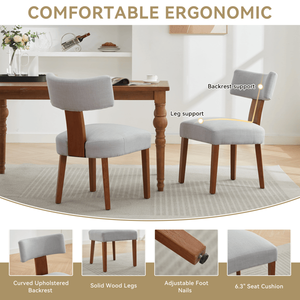 Set di 2 Sedie da Pranzo Moderne Senza Braccioli con Schienale Curvo in Tessuto di Lino e Gambe in Legno Massello per Sala da Pranzo, Soggiorno e Ristoranti - Product Image 5