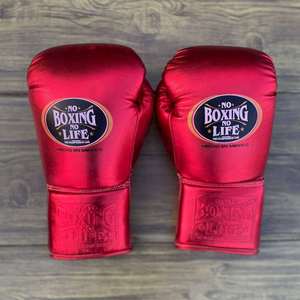 Gants de boxe en cuir rouge métallisé à lacets No Boxing No Life, équipement professionnel pour l'entraînement, le sparring, la frappe sur sac et la lutte. - Product Image 5