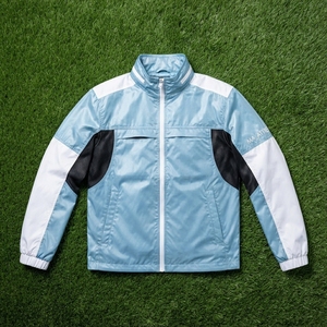 Chaqueta Cortavientos Azul Claro y Blanca para Hombre, con Paneles de Malla, Cierre Completo, Ligera, para Deportes al Aire Libre - Product Image 5