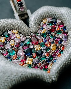 Luxury 925 <b>Silver</b> Moissanite Heart Pendant Necklace With Colorful Gemstone Inlay Themed Pendant Iced Out HipHop Pendant For Gift - Product Image 3