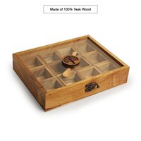 Collection Unique : Boîte à Masala Carrée en Bois Namakdani pour Cuisine, Écologique, Polyvalente, Décorative, pour Fruits Secs