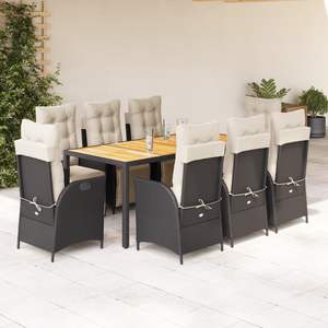 Juego de Comedor de Jardín de 9 Piezas en Ratán Sintético Negro - Product Image 1