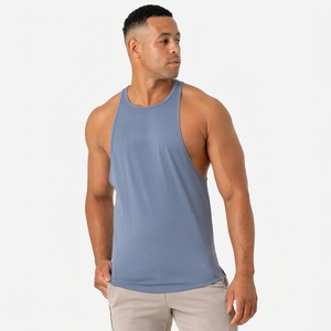 เสื้อกล้ามผู้ชายสีพื้น 100% โพลีเอสเตอร์ คอกลม สวมใส่สบาย ระบายอากาศได้ดี ผ้าถัก 100% คอตตอน สีฟ้า - Product Image 2