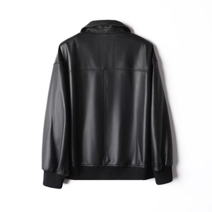 Veste en cuir véritable unisexe OEM ODM, fermeture éclair recouverte, noire, décontractée, ample, style vintage, pour femmes et hommes, type bomber – Grande Vente - Product Image 3