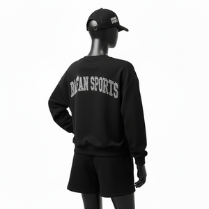 Ensemble sweat-shirt et short pour femme 100% coton, coton brossé de qualité supérieure, coupe décontractée, noir avec logo imprimé en strass, ensemble pour femme - Product Image 5