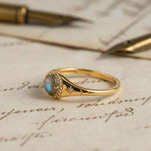 Bague de luxe en argent sterling 925 plaqué or 18 carats avec labradorite naturelle sertie clos, motif croissant de lune et étoile, pour femme chrétienne - Product Image 3