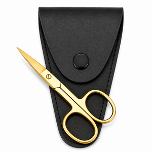 Ciseaux de manucure en acier inoxydable doré avec étui en cuir noir, lame droite, coupe-cuticules, outil de beauté pour droitiers - Product Image 5