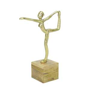 Gold Plated Ballet Dancer Figurine Modern Artistic Tabletop <b>Decor</b> Handmade Wooden Base Sculpture - Product Image 4