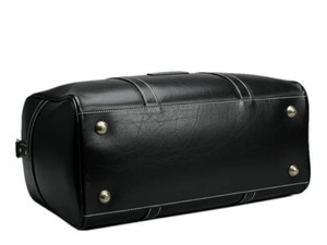 Sac de voyage week-end décontracté en cuir véritable noir de luxe pour hommes et femmes, léger, résistant à l'eau, avec fermeture éclair en polyester - Product Image 3
