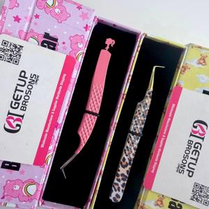 En gros, ensemble de pinces à cils rose à motif poupée et de pinces à extensions de cils à motif léopard personnalisé, en acier inoxydable, marque privée - Product Image 6