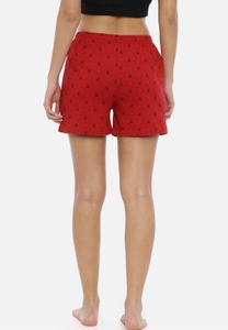 Women's Red Printed Cotton Shorts Mid Waist <b>Elastic</b> Knitted Breathable Regular Fit Casual Style Dot Pattern - Product Image 4