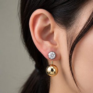 Pendientes de moda de oro de 14K con diamante de laboratorio de 2.5ct D VS1, tipo Ear Jacket, con parte delantera y trasera de bola, y solitario de diamante colgante - Product Image 1