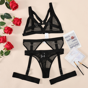 Conjunto de Lencería Sexy Exótica de 4 Piezas para Mujer, Ropa Interior de Encaje Ajustable, Incluye Sujetador y Bragas Transparentes, Suministro al por Mayor OEM - Product Image 2
