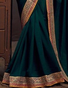 Sari Tradicional de Mezcla de Seda con Bordado - Product Image 3