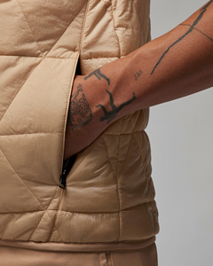 Chaleco Acolchado Beige para Hombre, con Cierre Frontal, Impermeable, Cortavientos, Informal, de Color Sólido, sin Mangas, con Relleno de Poliéster, para Invierno - Product Image 4