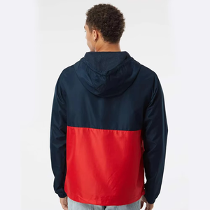 <b>Men's</b> Hooded Color Blocking Windproof <b>Jacket</b> <b>Half</b> <b>Zip</b> Front Pocket Regular Fit Casual Style Polyester Material Autumn Wear - Product Image 2