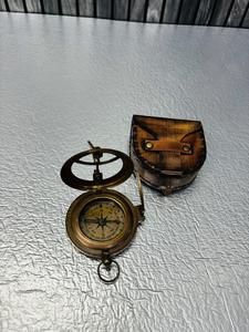 OLD WORLD TREASURE HANDICRAFTS BC-002 2.5'' Push Button Brown Modern Sundial Brass Compass Leather Case Promotional <b>Gift</b> - Product Image 6