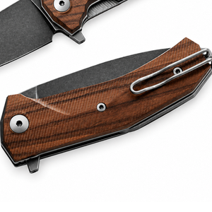 Couteaux pliants à manche en bois de noyer brun avec lame finition foncée, clip de poche métallique, ouverture manuelle par flipper pour utilisation extérieure - Product Image 6