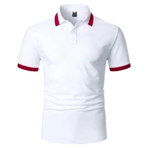 Men's Short Sleeve <b>White</b> <b>Polo</b> Shirt With Red Collar And Cuffs Regular Fit Casual Oxford Fabric Breathable Cotton - Product Image 2
