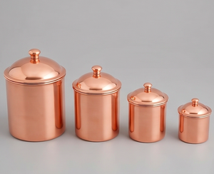 Copper Food Container <b>Set</b> With Lid Round Classic Design Polished Surface For Spice Storage And For Stylish Kitchen Use - Product Image 1