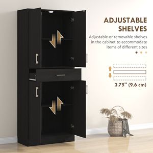 Dispensa da cucina moderna nera anticata da 71 pollici con cassetto e ripiano regolabili, dispensa alta in metallo autoportante - Product Image 5