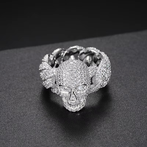 Bague Crâne en Or 18 carats avec Diamants de Laboratoire, Chaîne Maille Cubaine Iced Out, Style Hip Hop Homme Luxe Punk Gothique - Product Image 2