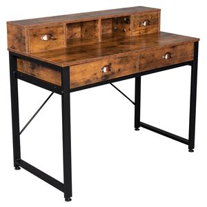 Scrivania per Computer in Legno Antico con Due Cassetti Piccoli e Due Grandi per Studio - Usata XH - Product Image 6