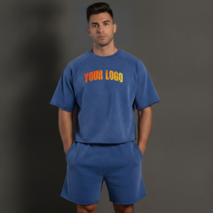 T-shirt et short en jersey 100% coton de haute qualité, imprimé, streetwear, grande taille, ensemble pour homme, tenue décontractée, manches longues, été - Product Image 1
