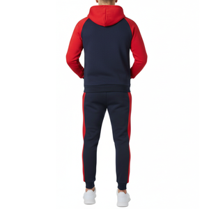 Ensemble de survêtement homme bleu marine et rouge très demandé - Sweat à capuche Chevron V-Shape color block avec pantalon de haute qualité - Product Image 2