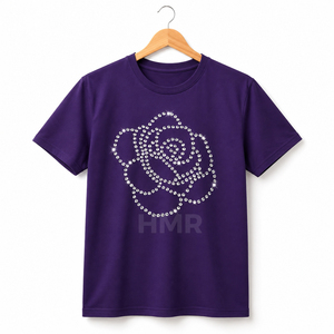 เสื้อยืดแขนสั้นพิมพ์ลายกุหลาบประดับคริสตัลสีม่วง HMR Brotherhood Sisterhood ทรงปกติ ใส่ได้ทั้งชายและหญิง ผ้าเจอร์ซีย์คอตตอน คอกลม - Product Image 5