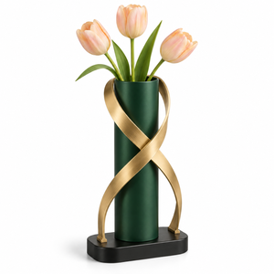 Florero Metálico Moderno de Primera Calidad con Forma de Hoja, Diseñado con Elegantes Paneles Curvos en Forma de Hoja y un Cilindro Metálico Central Elegante - Product Image 3