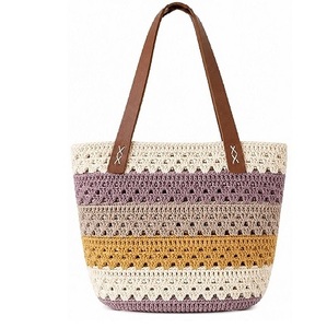 Sac fourre-tout en jute au crochet pour broderie style vintage, grand sac à main ouvert pour femme, idéal pour la plage estivale - Product Image 5
